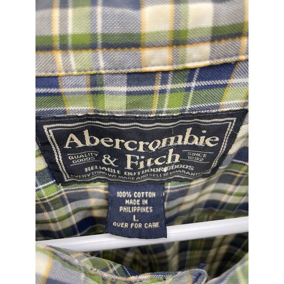 Abercrombie & Fitch Men’s L Plaid Shirt Short Sleeve Button Up Vintage 90s - Picture 3 of 6